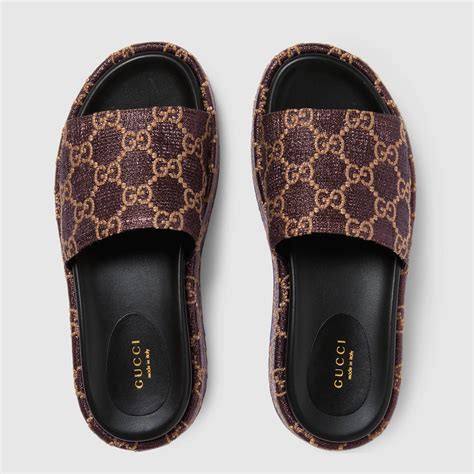 gucci fur slides brown|gucci denim slides.